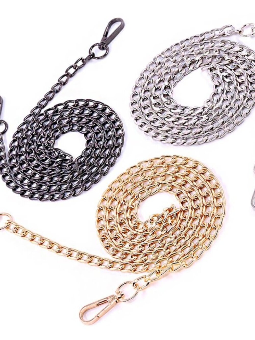 3Pcs Premium Polished Metal Chain Fashion 47 Inche Replacement Flat Chain Strap